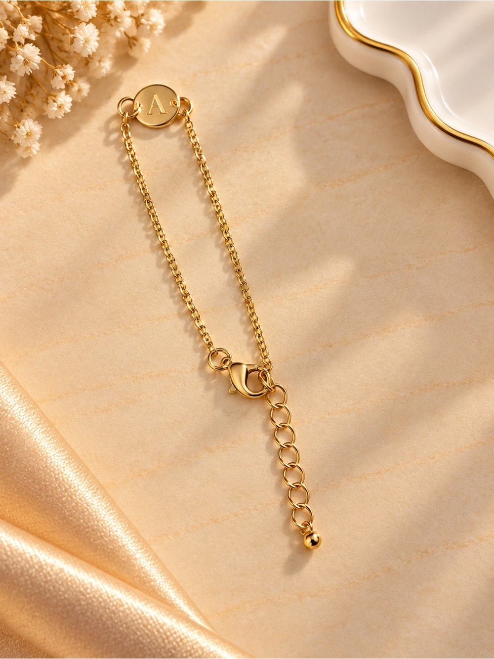Gold Initial Disc Chain Bracelet - A